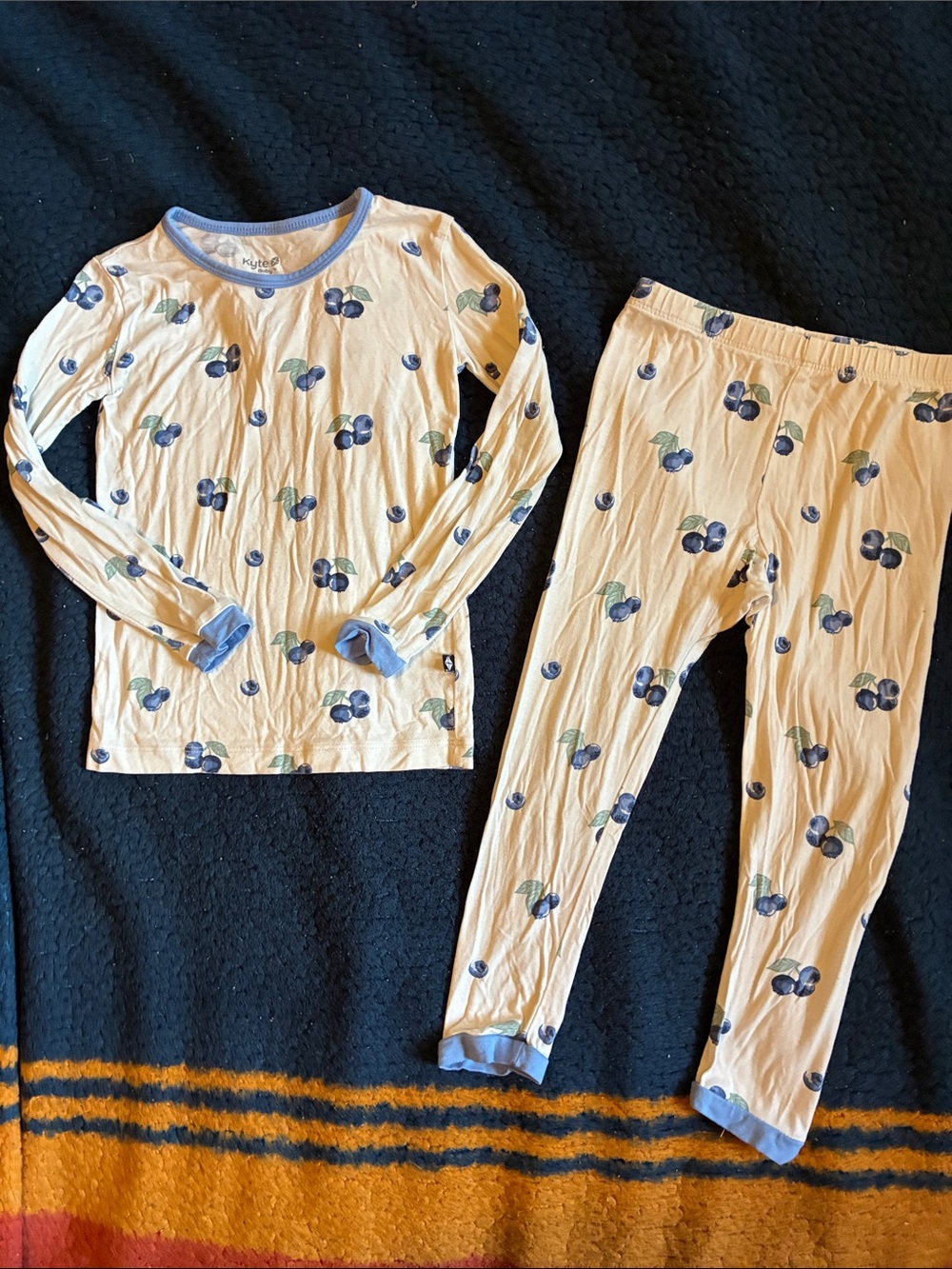 Kyte BABY Cream Pajama Set with Blue Cherry Motif